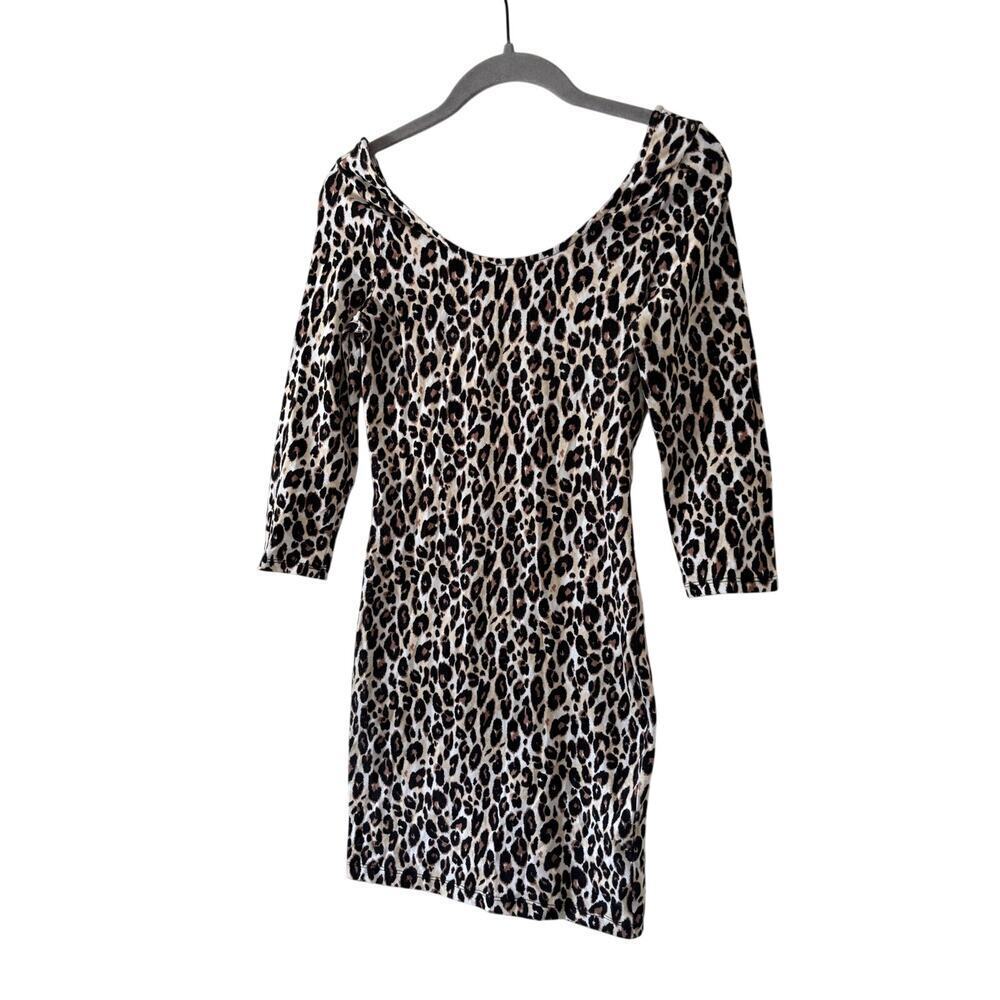 Charlotte Russe Women’s Leopard Print Bodycon Dress Off Shoulder 3/4 Sleeve Mini - Picture 4 of 8